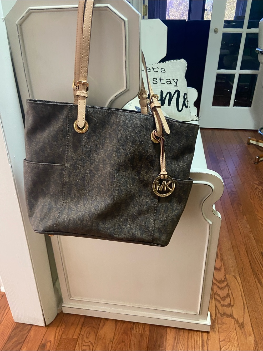 Michael Kors Brown Monogram Tote with Tan Straps